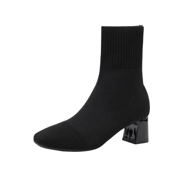 Black Ladies Fashionable Warm Socks Boots Featuring Pointed Toe And High Heel For Leisure Lifestyle
