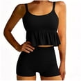 thumbnail image 5 of QIUOMBBP Flowy Tankini Swimsuits for Women Ruffle Spaghetti Strap Tank Top with High Waist Swim Shorts Beach Sport 2 Piece Bathing Suit Black M, 5 of 9