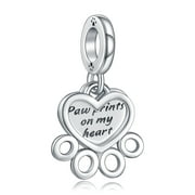 925 Sterling Silver Charm for Pandora Bracelets Pawprints On My Heart Dangle Charms Women Bracelet Charm