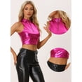 thumbnail image 2 of Top corto metálico Allegra K Cuello falso Cremallera frontal Sin mangas Holográfico Sparkle Party Rosa Caliente S, 2 of 6
