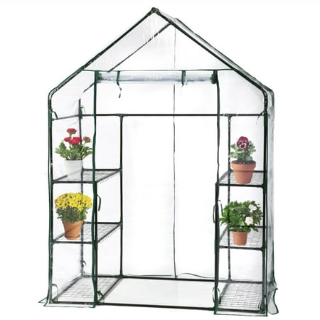 Portable Mini Indoor/Outdoor Greenhouse, Plant Shelves Tomato Herb Canopy Winter Walk-In Green House For