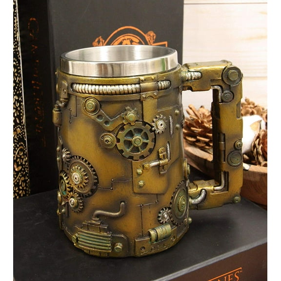Rustic Bronze Finish Nautilus Steampunk Pipes Valves And Gears Tankard Mug Cup