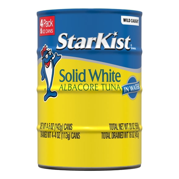 Starkist Solid White Albacore Tuna In Water 25% Less Sodium, Wild Caught, 26g Protein, 5 oz, 4 Cans