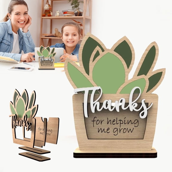 CoreLiving Wooden Succulent Gift Card Holder, Teacher Appreciation Thank You for Helping Me Grow Plant Pot Card Display, Unique Small Cactus Pot with Thank You Tag, 1-Pack