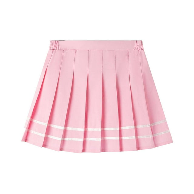 Runhomal Jupe d'Uniforme Scolaire pour Filles Jupe Courte Plissée à Carreaux Décontractée pour Enfants Rose P
