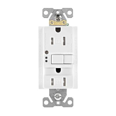 Eaton GFCI Autotest Réceptacle Duplex 15A -125V Inviolable avec Veilleuse et Plaque Murale de Taille Standard, Blanc