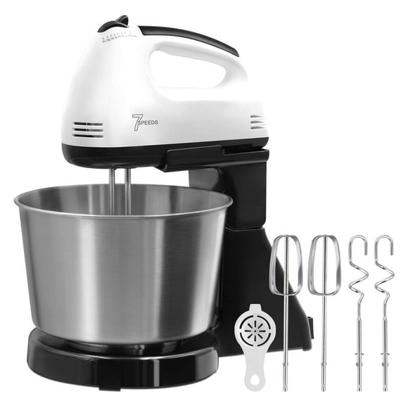 Batidora de Pedestal, Diseño Dos en Uno Turbocharged Batidora de Mano con Pedestal, 6 Velocidades Mezclador de Cocina Incluye Tazon y 4 Barras de Mezcla para Mezclar, 1 Separación De Claras De Huevo