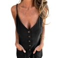 thumbnail image 3 of Women's Linen Sleeveless Pockets Overall Shorts Jumpsuit for Casual Beach Black S, 3 of 9