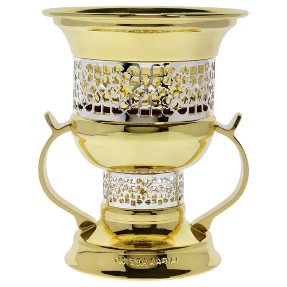 Quemador de incienso Mubkhara Swiss Arabian de carbón metálico forma de copa Dorado grande 1 pieza Bakhoor