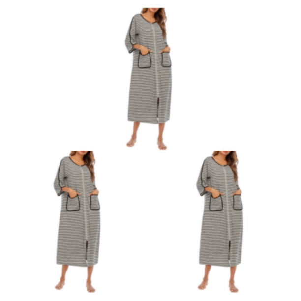 Guardurnaity Vestido de noche para mujer, informal, cuello redondo, manga larga, doble bolsillo, transpirable, Otoño Invierno, cárdigan, bata, Type1 NO1