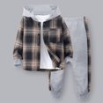thumbnail image 2 of Caqnni Toddler Boys Pants Plaid Hoodie Set Crewneck Plaid Hoodie Sweatshirt Long Sleeve Shirt And Pocket Pants Fall Winter Clothes Outfit Plaid Hoodie Set (2-3 Years,A13-Khaki), 2 of 8