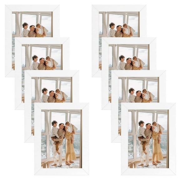 Golden State Art 5x7 Picture Frames Set of 8, Gallery Wall Frame Collage Tabletop Thin Frames with Plastic Glass, Horizontal or Vertical Displays (5x7, White, 8-Pack)