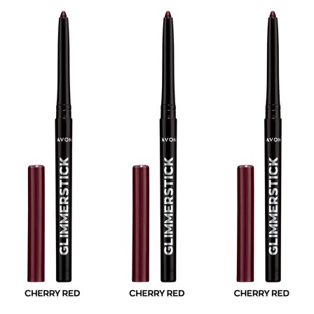 Avon Ultra Colour Glimmerstick Retractable Eyeliner, Cherry Red, Waterproof & Smudge-Proof Glide-On Eye Makeup, SET OF 3, 0.01 oz / 0.28 g Each