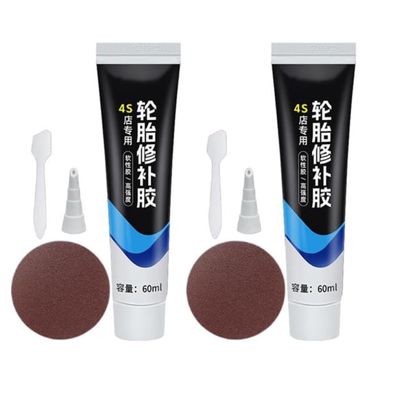 Tire Repair Glue for Car - 2 Pack Sidewall Cement Repair Kit, 60ml Fast-Curing Waterproof Glue for Motorcycle, Bike, Truck, Tractor