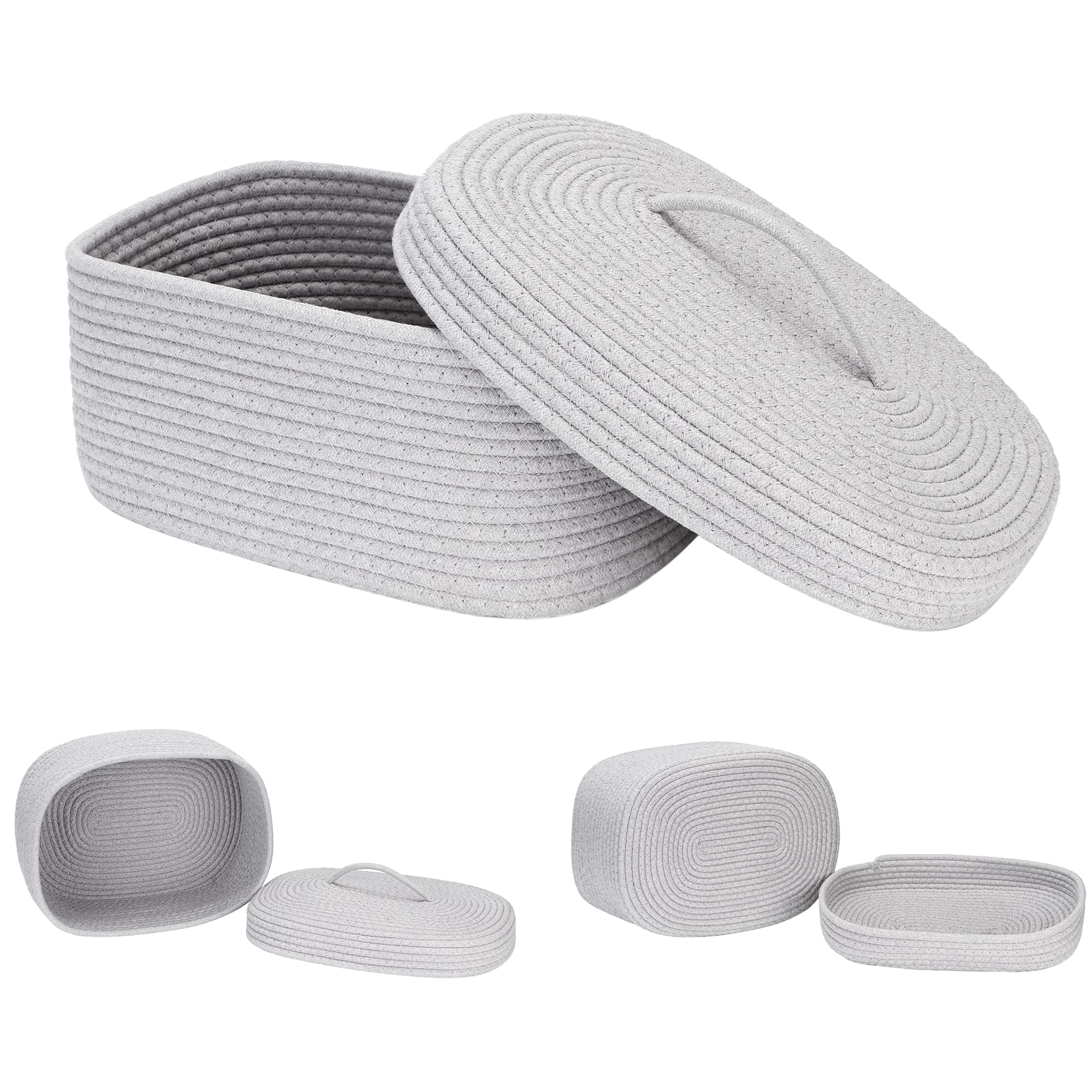 Sea Team Solid Print Collapsible Cotton Oval Storage Basket, Gray