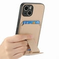 thumbnail image 2 of Magnetic Carbon Fiber Case for iPhone 15 Plus with Holder Kickstand, Fiber Texture Wallet Phone Case with Card Holder Durable Military Grade Protection Cover for iPhone 15 Plus, Khaki, 2 of 10