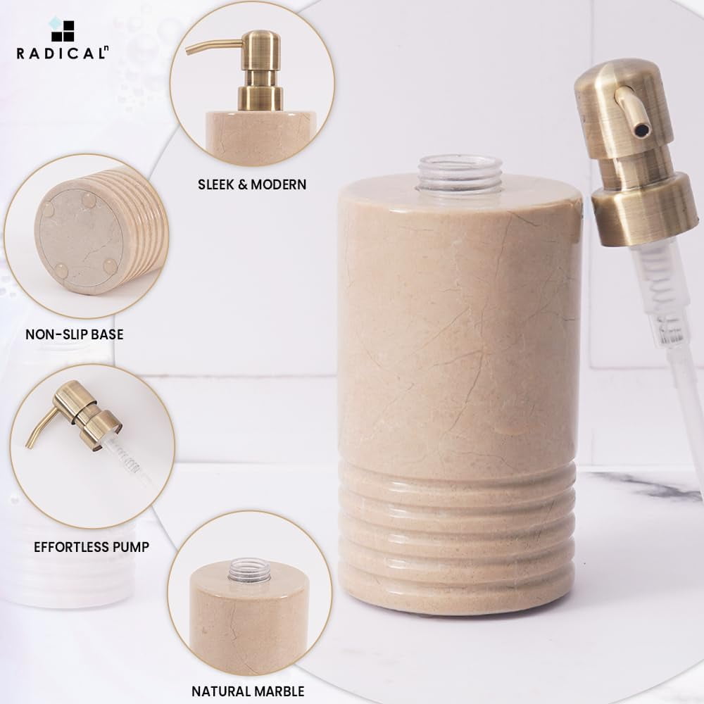 Radicaln Marble Liquid Soap Dispenser 7.5" inches Verona Handmade Hand Soap Dispenser for Kitchen Decor - Dish Soap, Soap Dispenser & Hand Pump - Bathroom Soap Dispenser Set