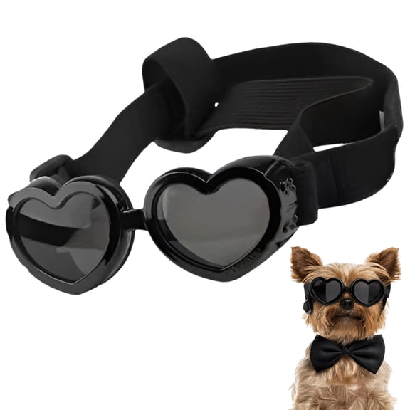 Dog Sunglasses UV Protection Goggles Adjustable Strap Anti Fog Pet Eye Wear Windproof Pet Glasses for Small Dogs Black Heart Shape