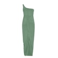 thumbnail image 5 of Eyelet Dresses for Women 2025 One Shoulder Twist Front Split Midi Dress Fashion Summer Bodycon Sexy Dress (XL, Green), 5 of 5