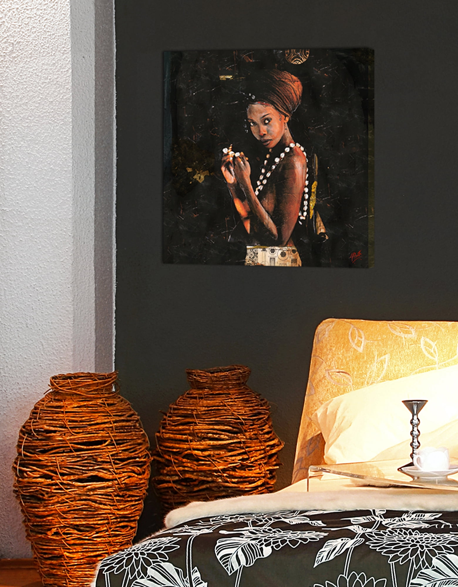 The Stupell Home Decor Collection Natural Beauty Painted Figure with Cowrie Shell Necklace XL Stretched Canvas Wall Art, 30 x 1.5 x 30