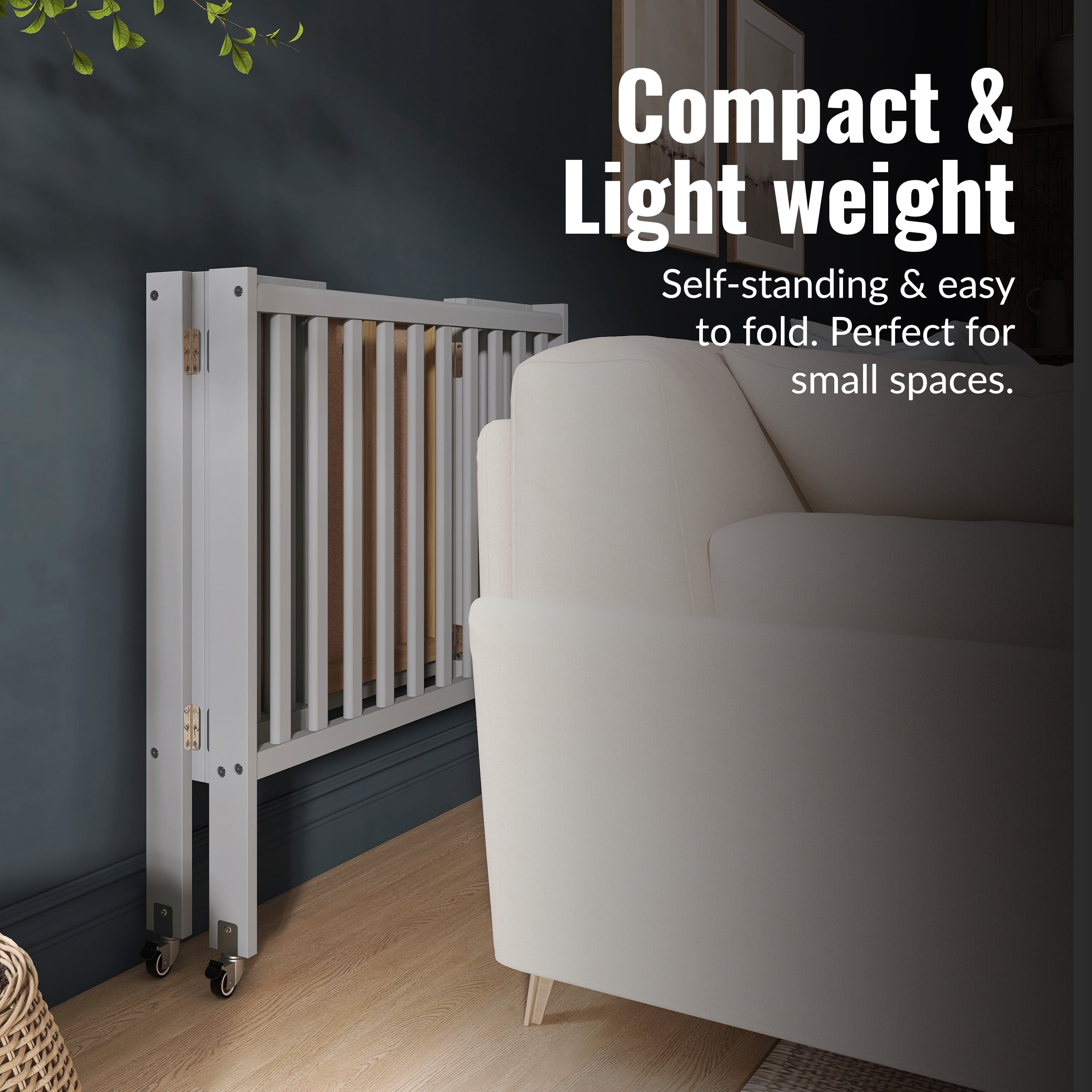 Dream On Me Jett Non-Full Size Folding Crib I Removable Wheels I Modern Nursey I Adjustable Mattress Support I Patent Folding System I Included 2.5” Mattress In Pebble Gray