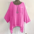 thumbnail image 2 of TODOZO Linen Cotton Summer Tops for Women 3/4 Batwing Sleeve Crewneck Loose Shirt Solid Color Gauze Casual Pullover Tunic Top Linen Blouses for Women Summer 2025 Clothing Hot Pink Xl, 2 of 9
