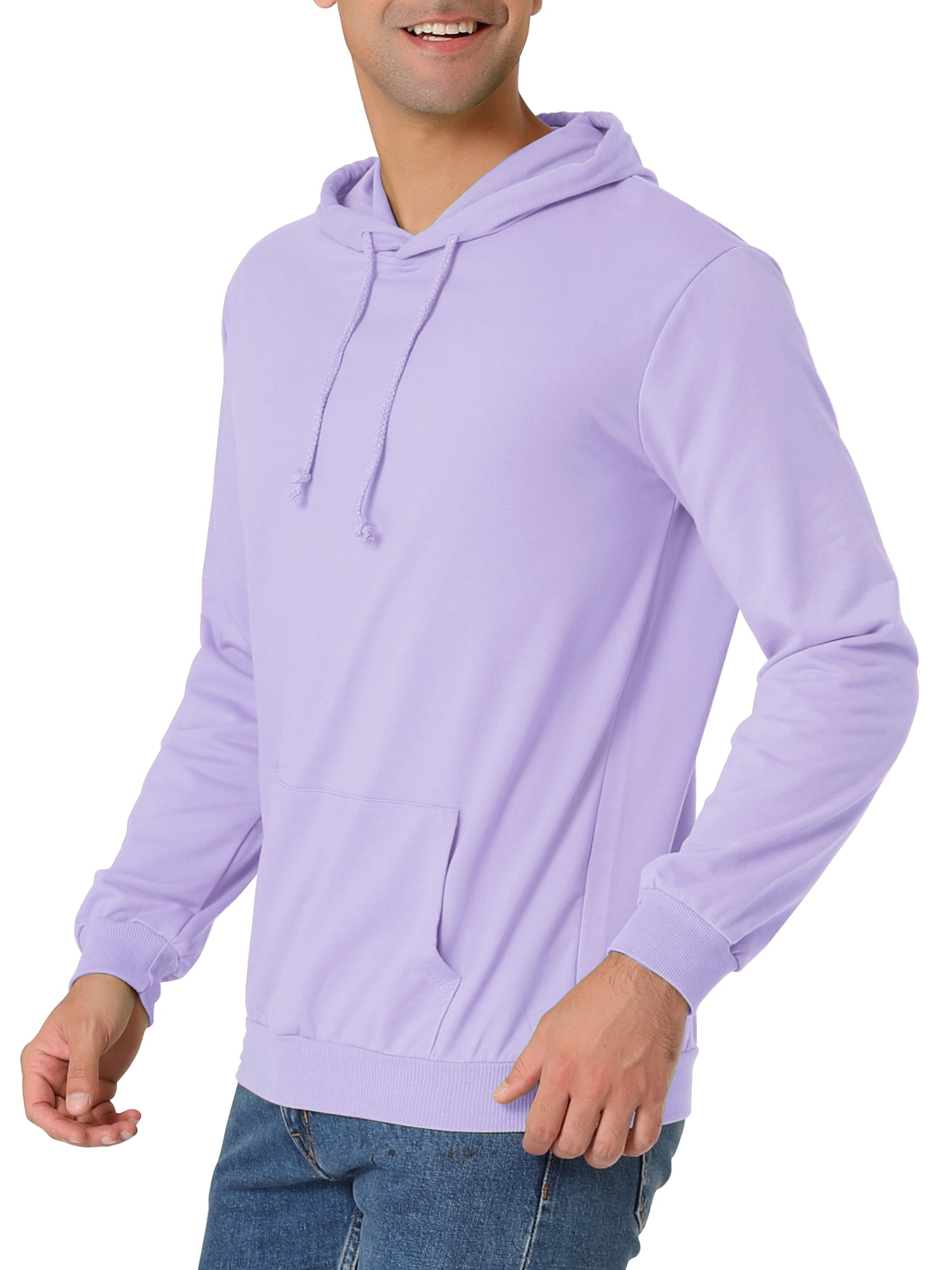 Unique Bargains Men's Hoodie Sweatshirt Long Sleeves Solid Drawstring Pullover L Light Purple