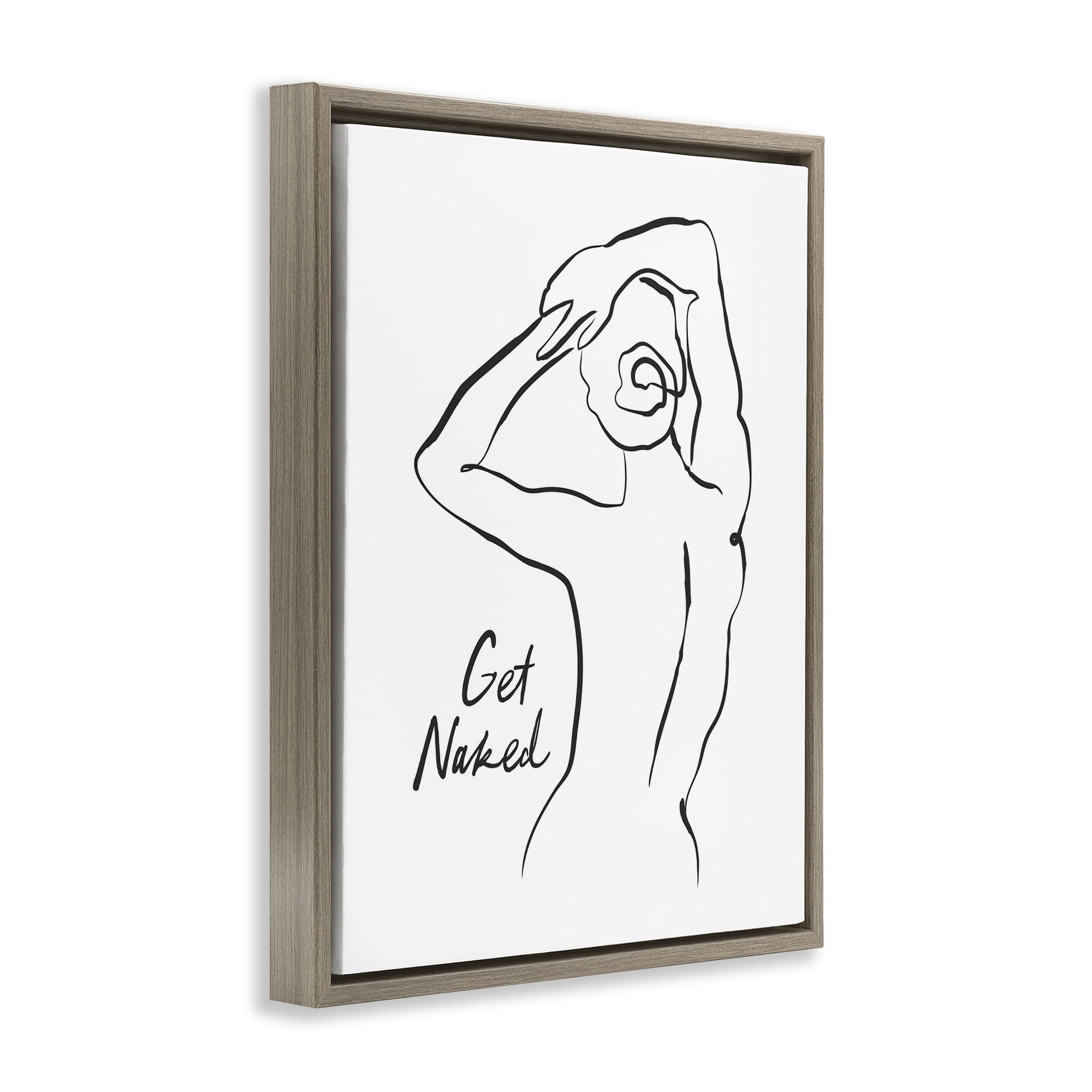 Stupell Industries Get Naked Nude Silhouette Brown Framed Floater Canvas Wall Art, design by Lettered and Lined