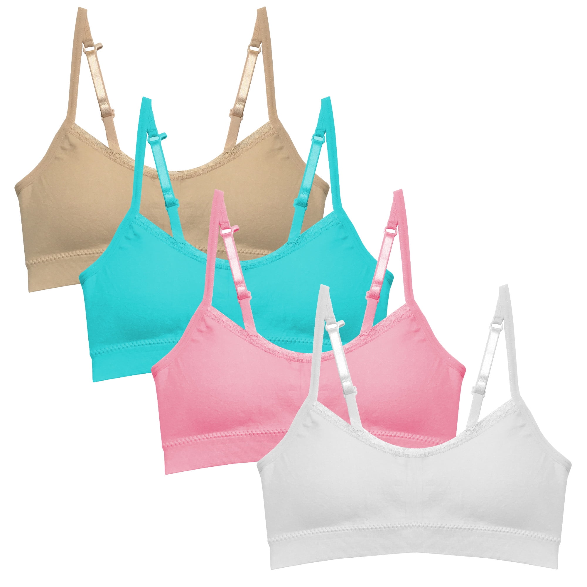 bebe Girls Training Bra 6 Pack Seamless Cami Sports Bralette with Removable Pads 
