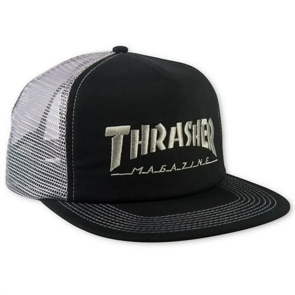 Thrasher Logo Mag Embroidered Trucker Hat Black Silver Snapback