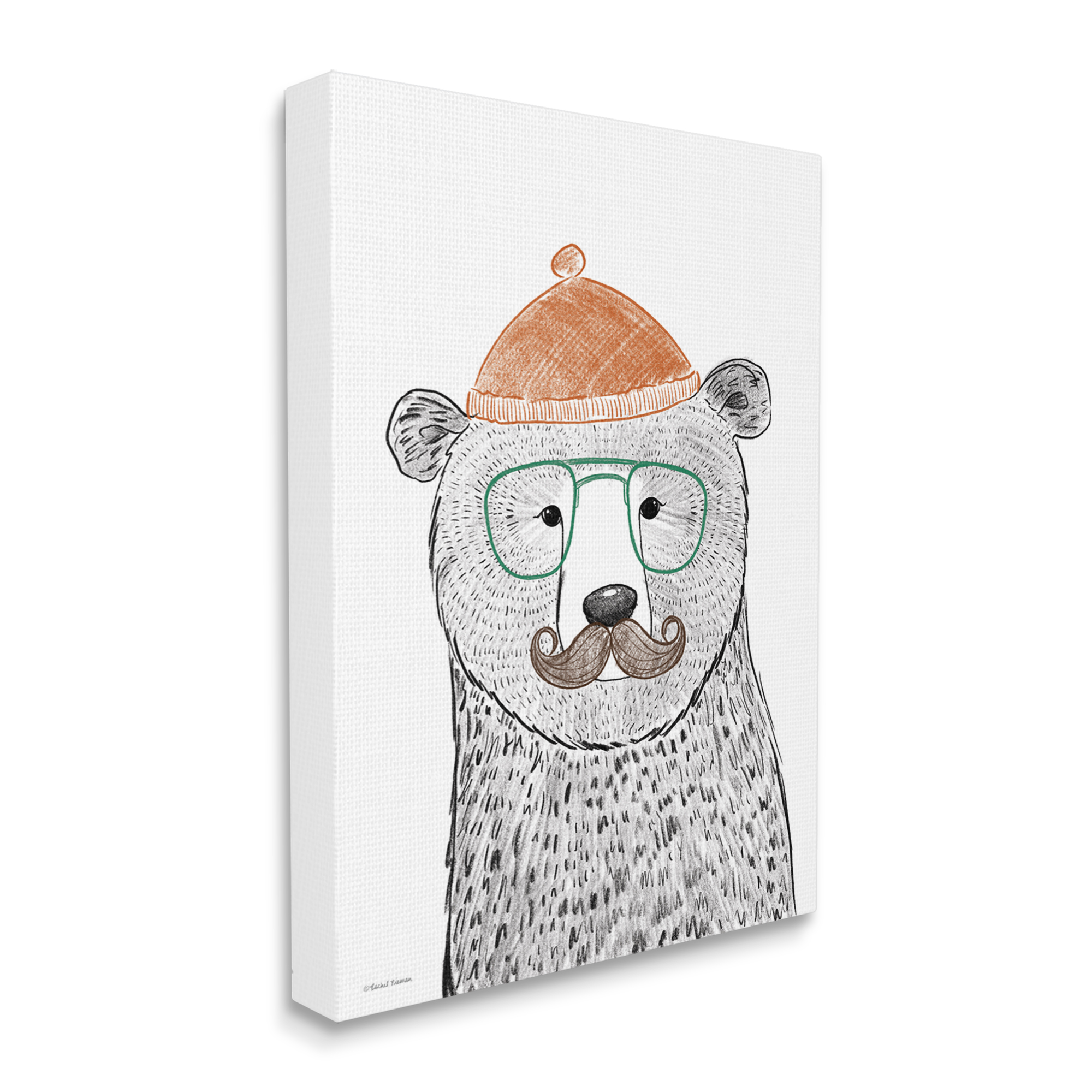 Stupell Industries Children's Forest Bear Illustration Hipster Beanie Mustache Glasses, 16 x 20, Design by Rachel Nieman