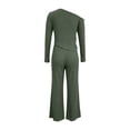 thumbnail image 5 of BRELIL Women Two Piece Sets Cold Shoulder Long Sleeve Tops Wide Leg Pants Casual Lounge Matching Set Solid Basic Pullover Outfits Travel Vacation Loungewear, Army Green M, 5 of 8