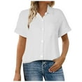 thumbnail image 1 of Camisa de manga corta con botones y textura para mujer: blusa informal de corte holgado para el trabajo, 1 of 5