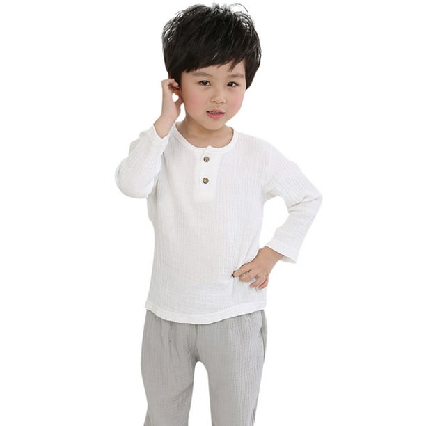 Gibobby Blusa Manga Larga Niños Niños niño bebé sólido botón camiseta algodón niños Tops T ropa niña niño niños Tops(Blanco, 2-3 Años)