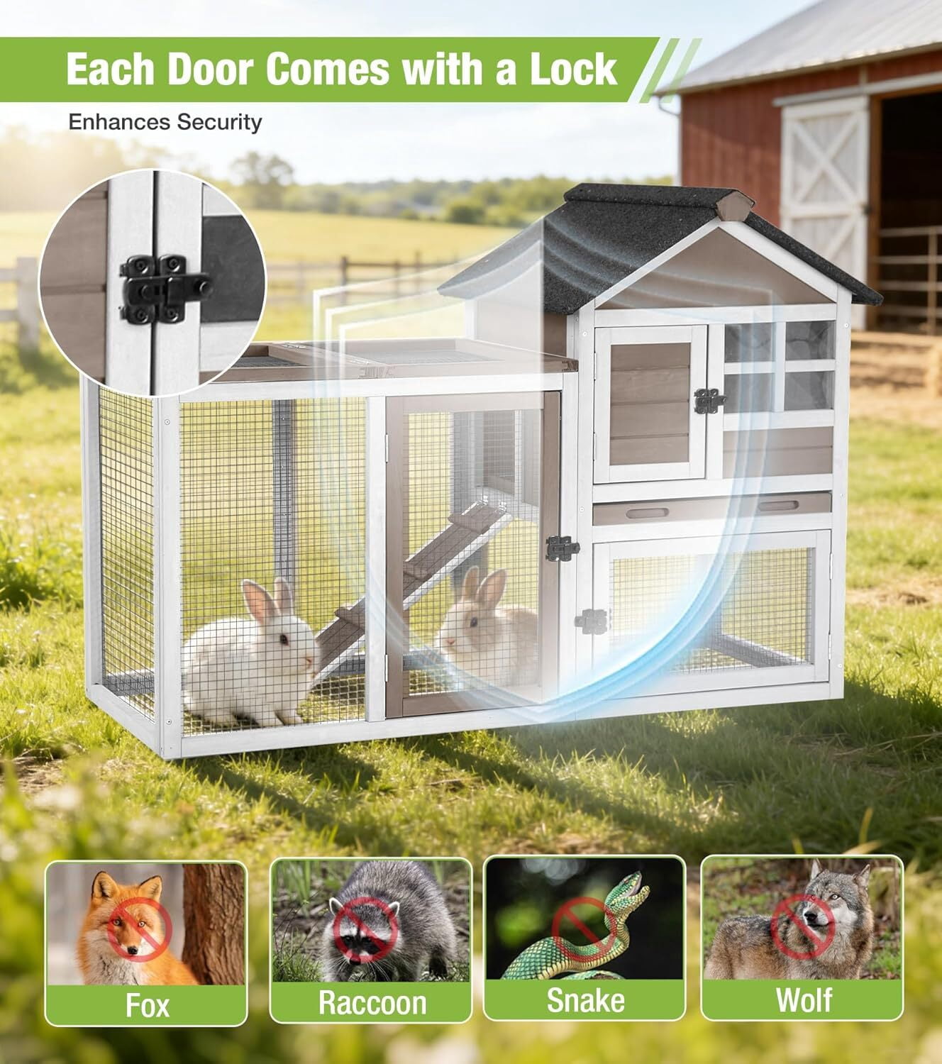 Aivituvin Rabbit Hutch Outdoor Rabbit Cage Indoor 51.6" L Waterproof Bunny Cage with Chew-Proof Ramp and Lockable Doors for Indoor Outdoor Use Grey