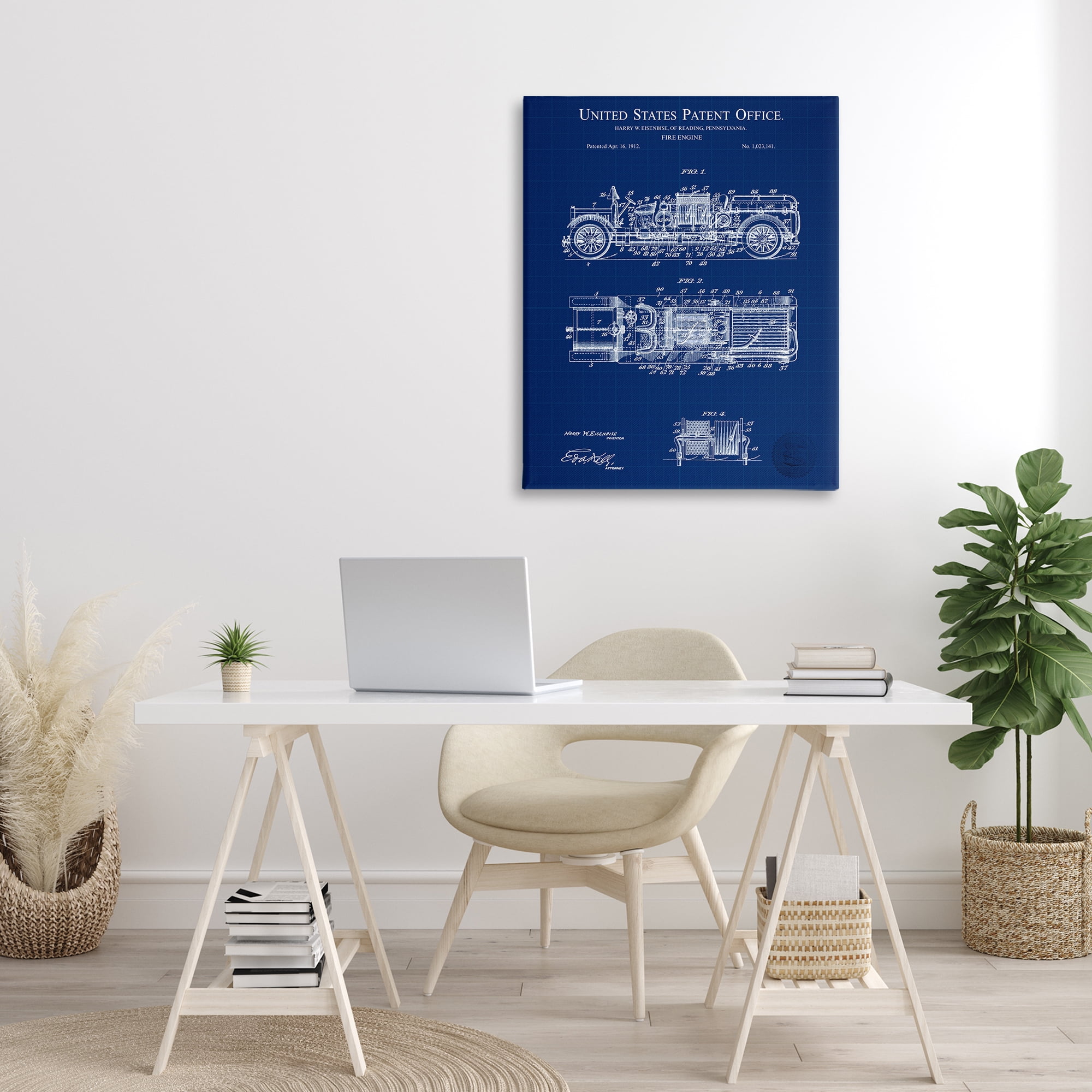 Stupell Industries Fire Engine Blueprint Transportation Painting Gallery Wrapped Canvas Art Print Wall Art, 30 x 40