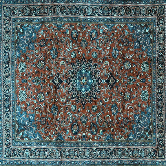 Ahgly Company Indoor Square Medallion Light Blue Traditional Area Rugs, 3' Square