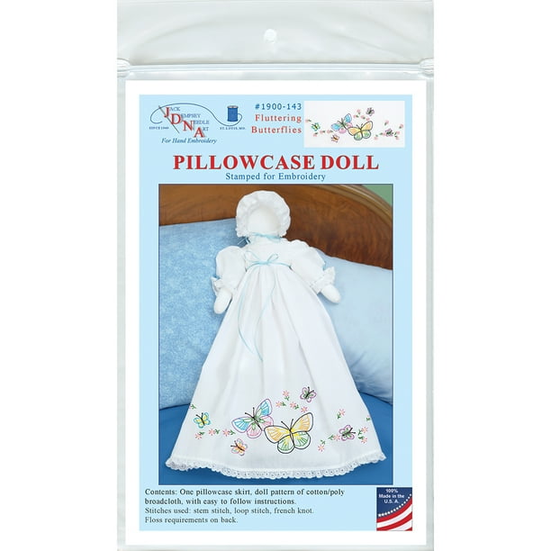 Stamped White Pillowcase Doll KitFluttering Butterflies
