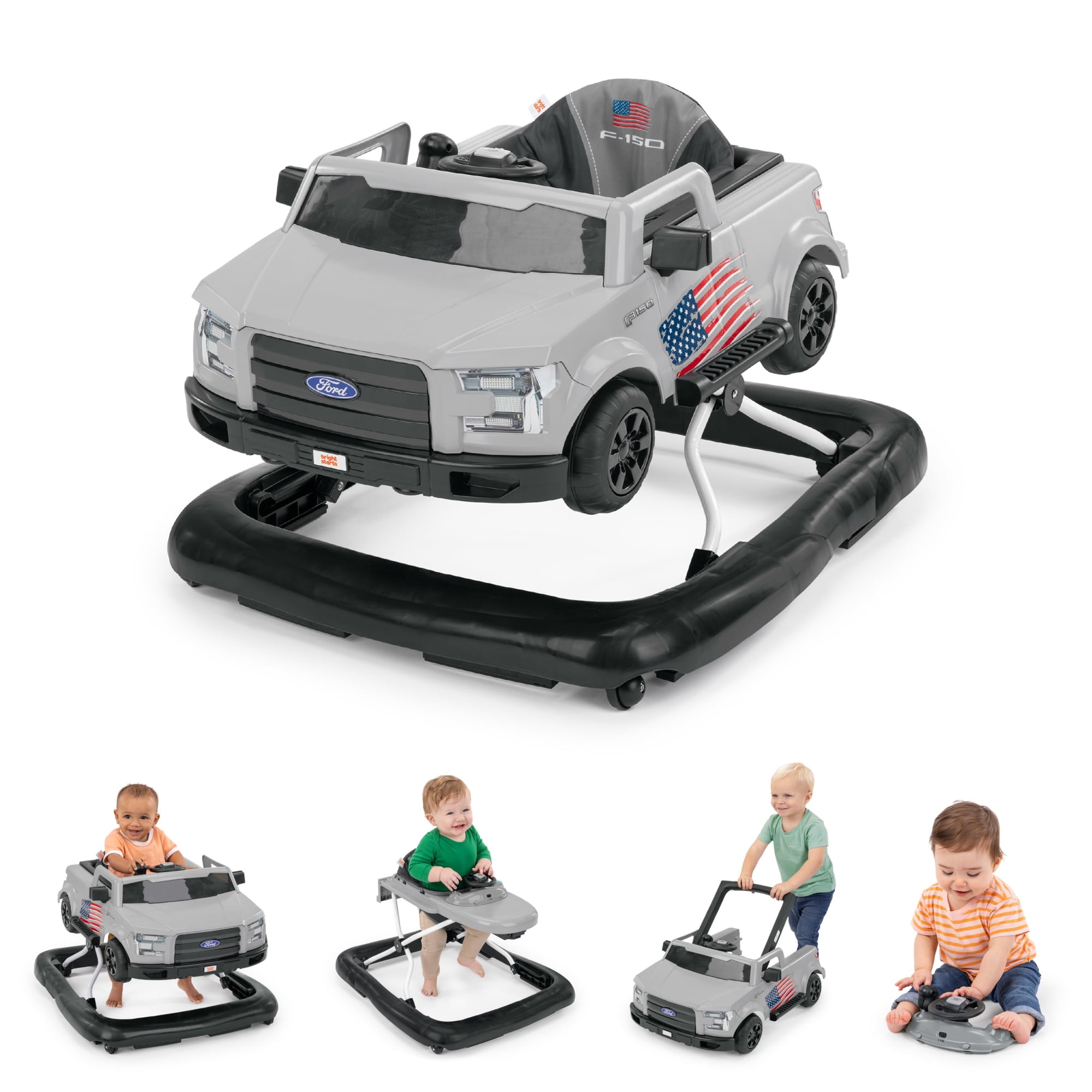 Bright Starts Ways to Play Walker - Ford F-150, All American, 4-in-1 Walker, Unisex, Infant to Toddler