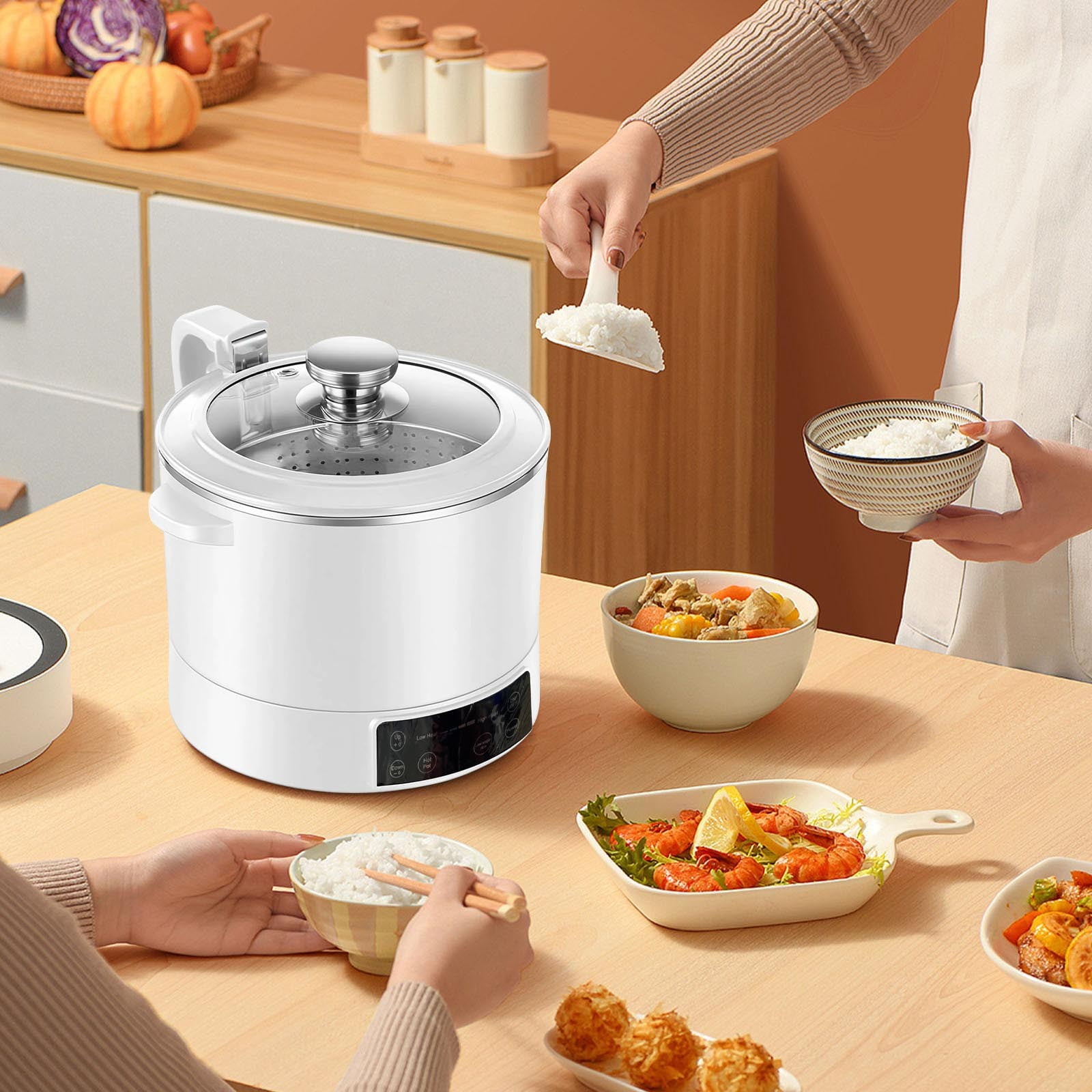Xecvkr Rice Cooker Lifting Removal Basket Intelligent Fast Heating Family Home Steamer Adjustable Carb Health Timer Reservation 110V 1 Set 3L