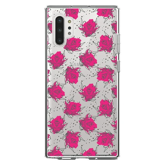 DistinctInk Clear Shockproof Hybrid Case for Galaxy Note 10 PLUS (6.8" Screen) - TPU Bumper Acrylic Back Tempered Glass Screen Protector - Wildflower Pink Graffiti