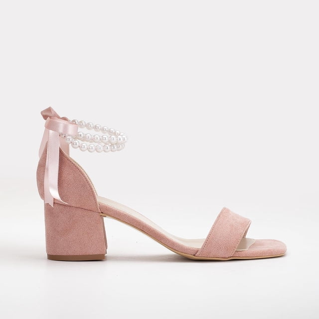 Illy - Zapatos de tacón de ante color rosa empolvado con perlas rosa 7.5
