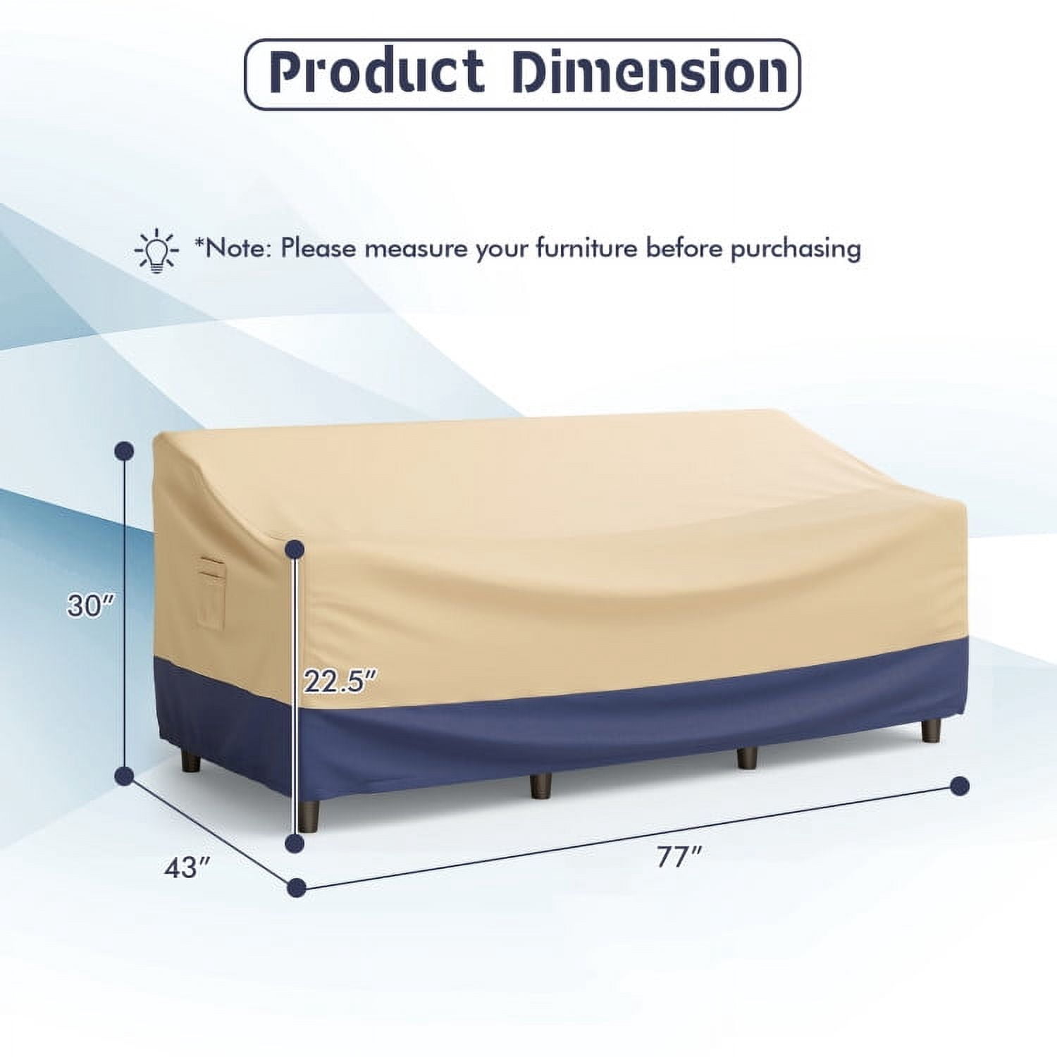 GVN Outdoor Patio Furniture Covers Waterproof Rip-Stop Anti-UV,atio Furniture Cover, Heavy Duty Outdoor Couch Cover with Padded Handle and Click-Close Straps-77 x 43 x 30 inches