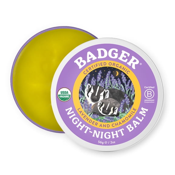 Badger Certified Organic Night Night Balm for Children with Relaxing Chamomile and Lavender, 2 oz Tin