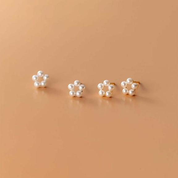 Freshwater Pearl Flower Earrings, Bridal Pearl Earrings, Dainty Flower Stud Earrings, Forget Me Not,Pearl Floral Earrings, Gold, Silver, Minimalist Earrings, Bridesmaid Gift