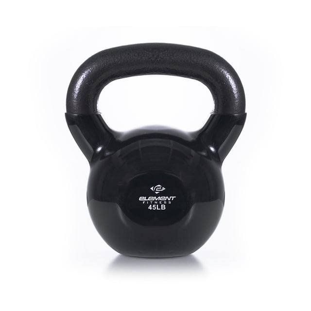 Element Fitness Vinyl Coated Kettlebell 45 lb Black Cast Iron Strength Training
