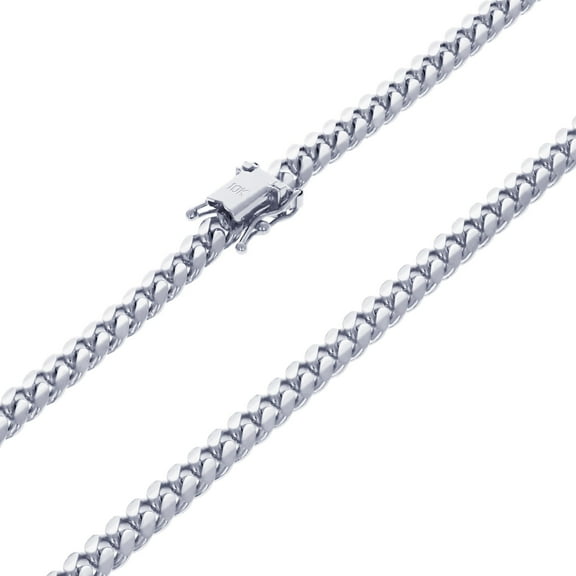 Nuragold 10K Real White Gold Solid Miami Cuban Link 5mm Chain Necklace (18"-30") Italian Jewelry for Men