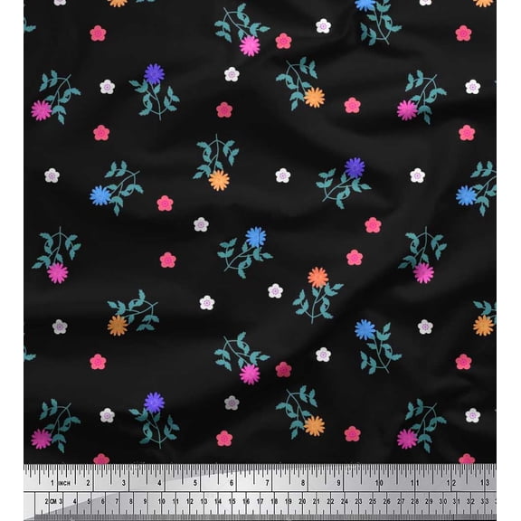 Soimoi Cotton Duck Fabric Aster Floral Print Fabric by the Yard 42 Inch Wide