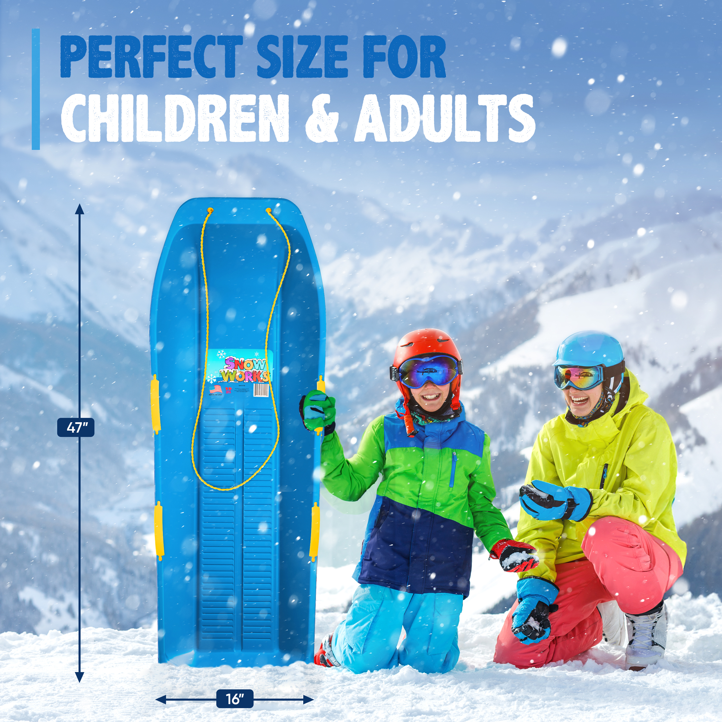 Snow Works LIFETIME 47.5" High-Density Toboggan Snow Sled for Kids and Adults (Blue, 1 Pack)