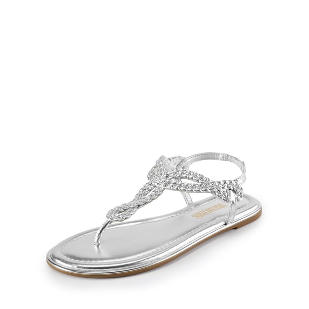 Sandalias planas plateadas para mujer DREAM PAIRS talla 6